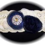 Ivory And Navy Blue Lace Wedding Garter 513