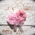 Vintage Pink Flowers And Lace Wedding Garter 519