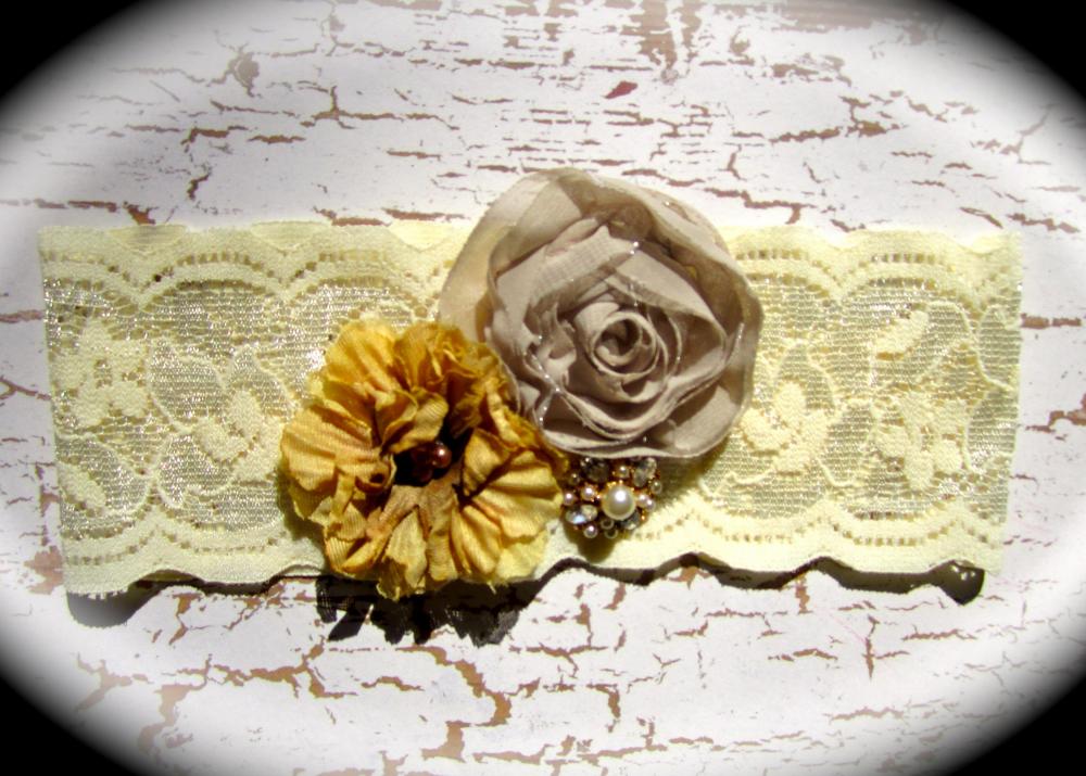 Vintage Shades Of Brown And Gold Lace Wedding Garter
