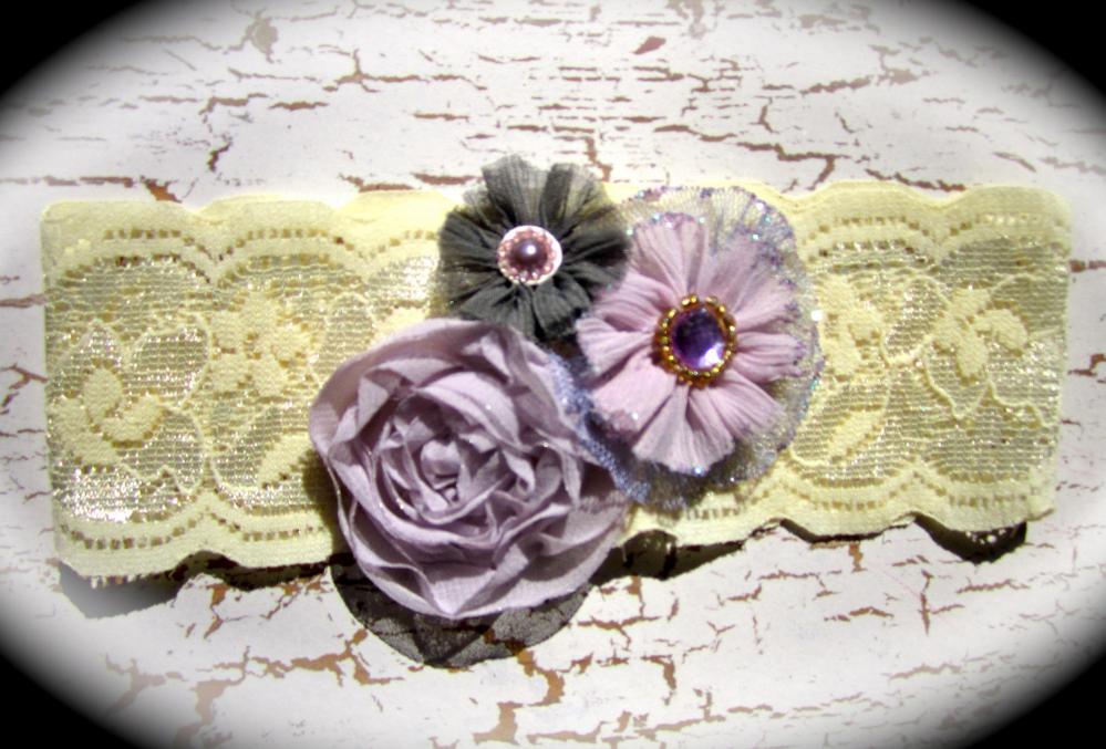 Vintage Shades Of Lilac Lace Wedding Garter 516